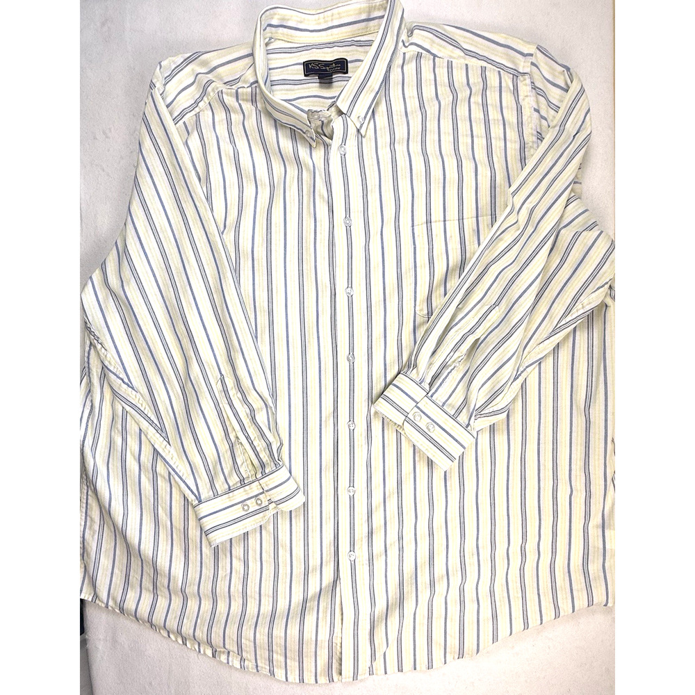 KS Signature mens shirt 20 33/34 Big blue yellow stripes Oxford cloth Preppy